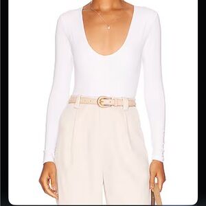 REVOLVE All the Ways Malia Deep V White Fitted Long Sleeve Bodysuit